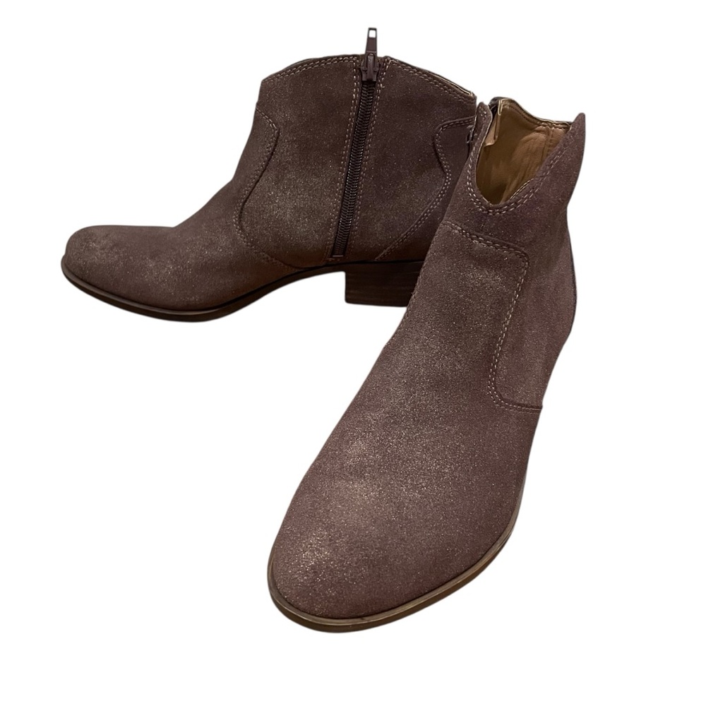 Lucky Brand Belia Leather Ankle Booties Boots Tobacco Distressed Metallic Size 9 - Picture 2 of 12